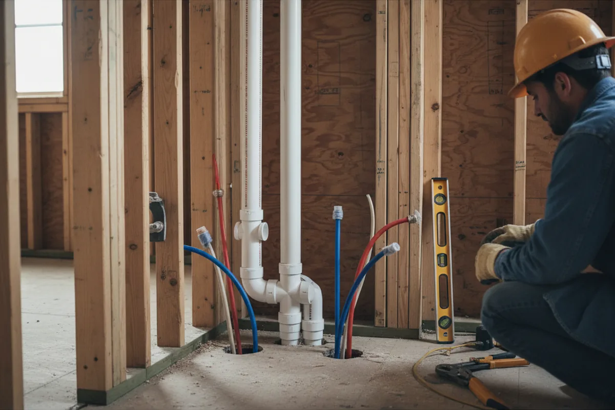 Drain and supply rough-in during Sump Pump Repair in Hamer