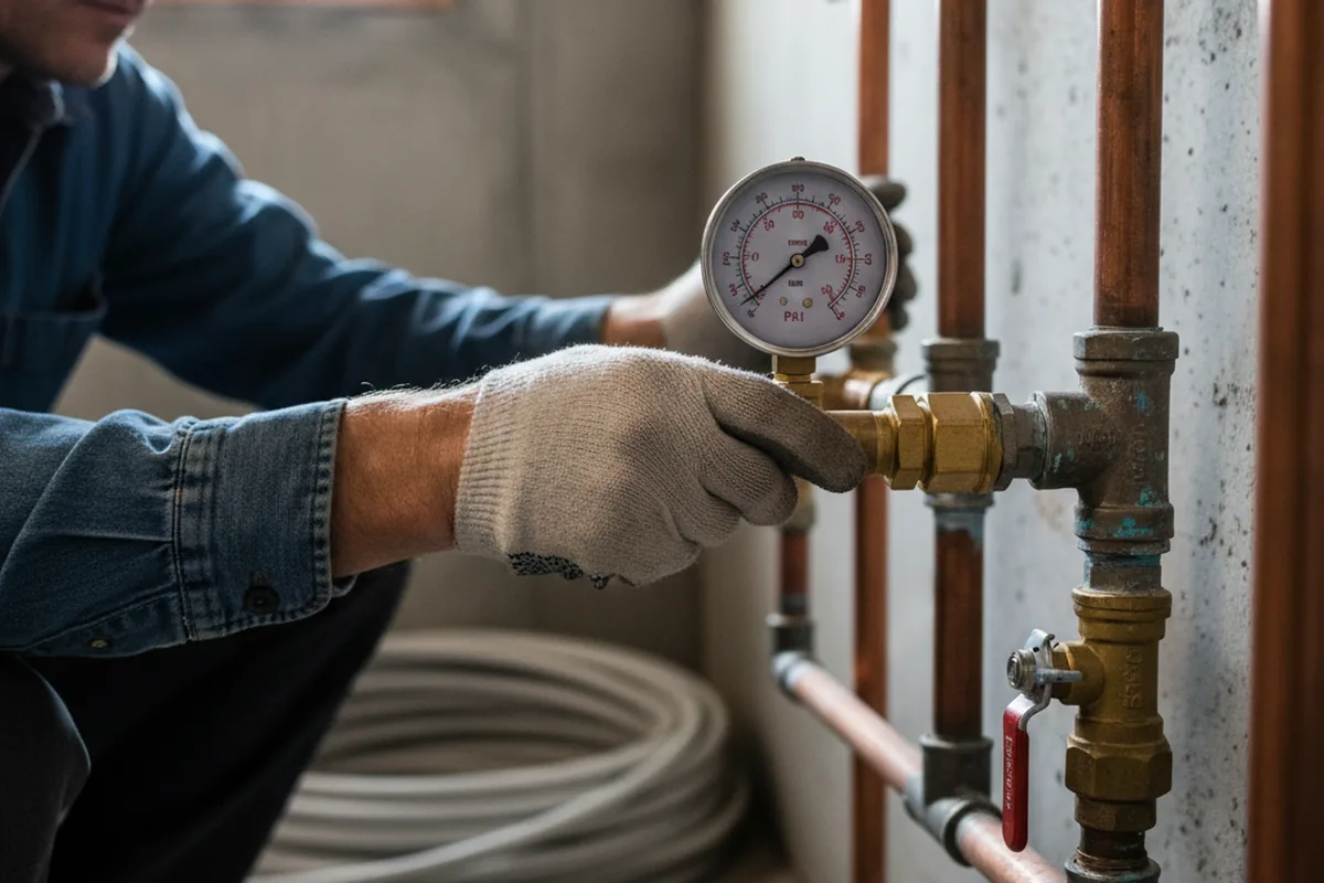 Pressure testing a repaired line during Water Line Repair in Hamer